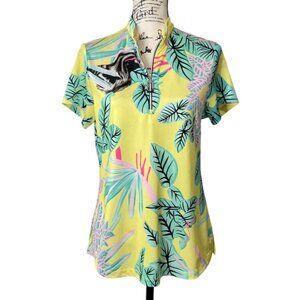 Jamie Sadock Savannah Tropics Short Sleeve Golf Shirt 1/4 Zip Top Womens Size M